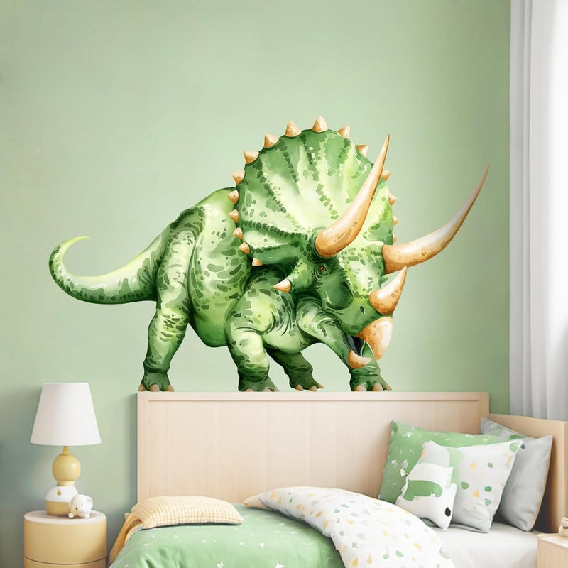 Decvictor Large Dinosaur Wall Decals, Green Triceratops Dino Wall Stickers Vinyl Peel and Stick Wall Decal Self Adhesive Wall Art Sticker for Baby Nursery Kids Room Home Decor (53.7 * 34.4in) - Image 3